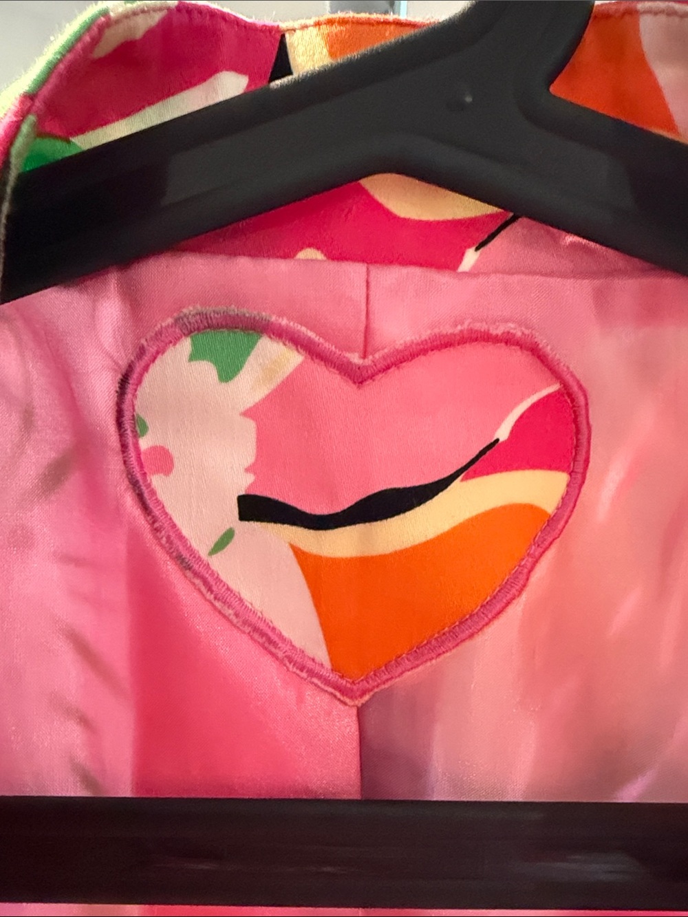 Vintage Floral Trench Coat - Pink, Green & Orange on Black - Picture 2 of 5